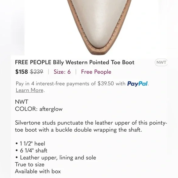 NWT Free People Billy Western Boots 6 - Picture 5 of 5